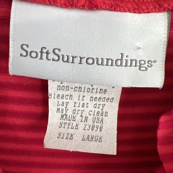 Soft Surroundings Womens Top M Red Stripe Ruffled V Neck Short Sleeve Stretch - Picture 3 of 7